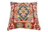 handmade Traditional Pillow Red Blue Hand-Woven SQUARE 100% WOOL Hand woven turkish pillow2' x 2'