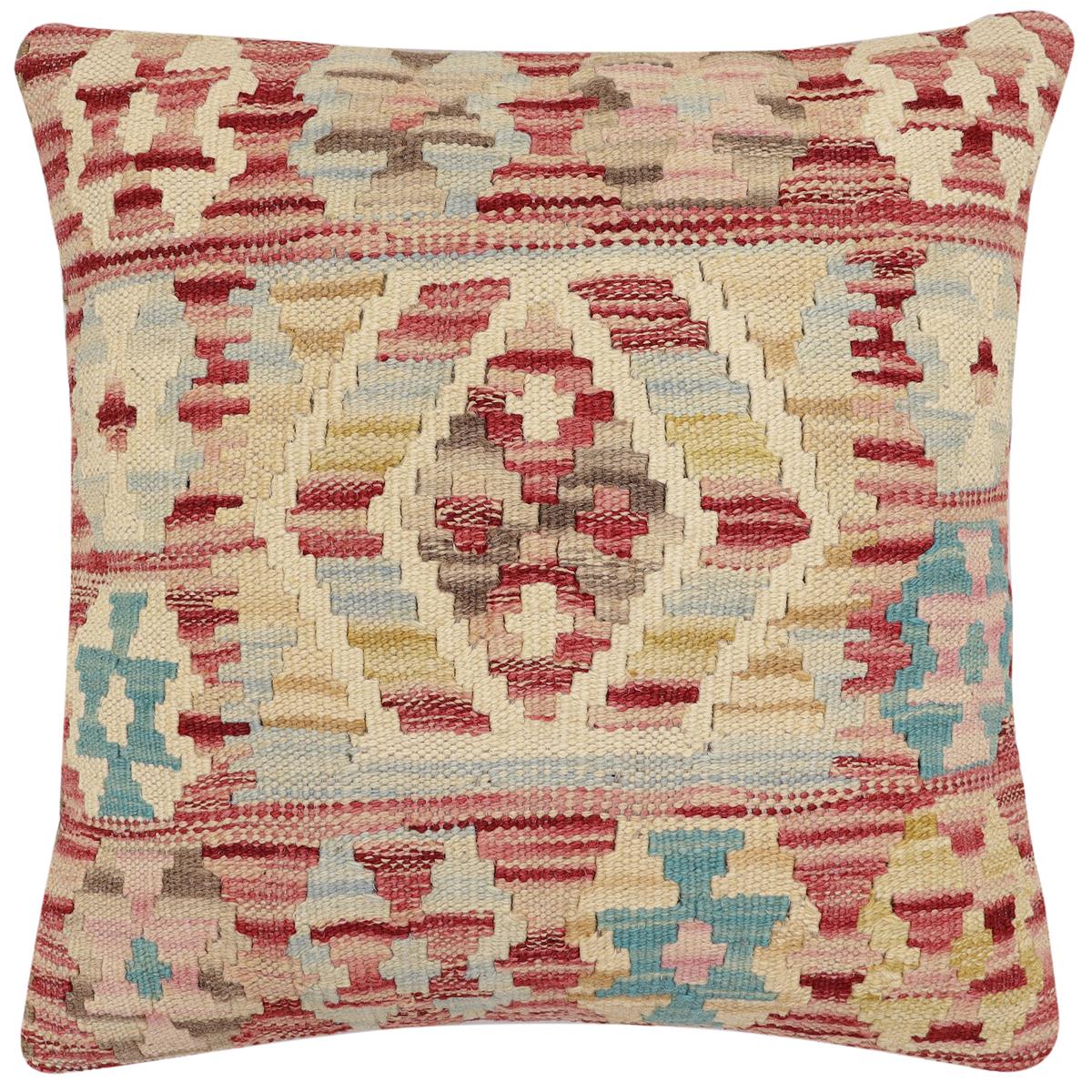 handmade Traditional Pillow Red Blue Hand-Woven SQUARE 100% WOOL Hand woven turkish pillow2 x 2