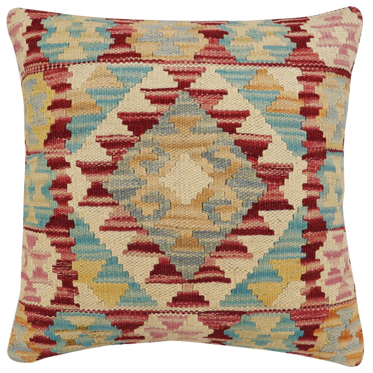 handmade Traditional Pillow Red Blue Hand-Woven SQUARE 100% WOOL Hand woven turkish pillow2 x 2