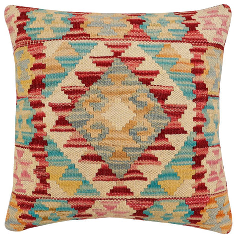 handmade Traditional Pillow Red Blue Hand-Woven SQUARE 100% WOOL Hand woven turkish pillow2 x 2