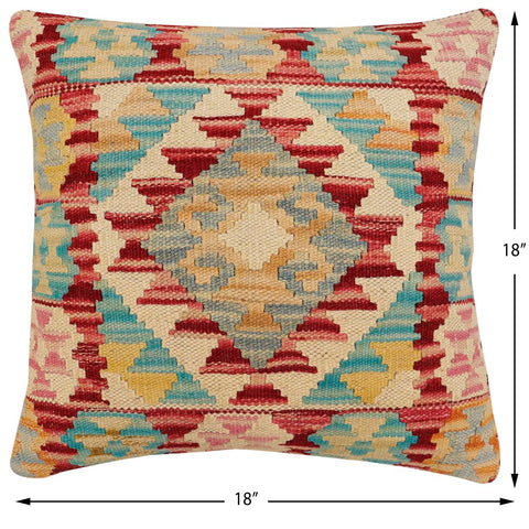 handmade Traditional Pillow Red Blue Hand-Woven SQUARE 100% WOOL Hand woven turkish pillow2 x 2