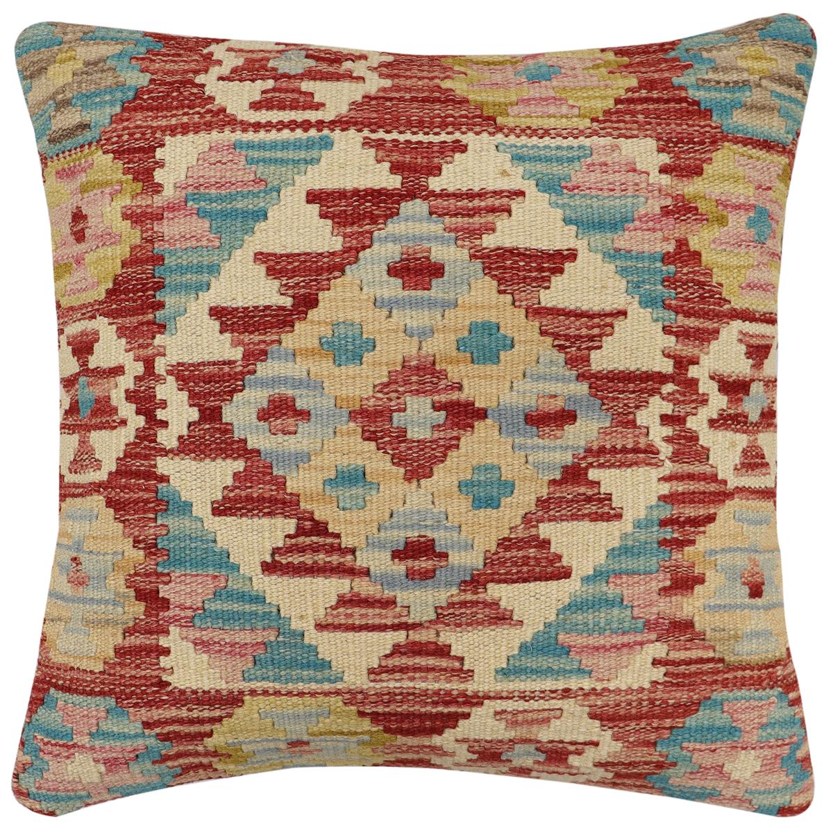 handmade Traditional Pillow Red Blue Hand-Woven SQUARE 100% WOOL Hand woven turkish pillow2 x 2