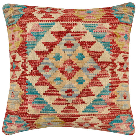 handmade Traditional Pillow Red Blue Hand-Woven SQUARE 100% WOOL Hand woven turkish pillow2 x 2