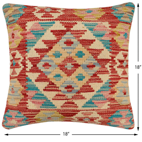 handmade Traditional Pillow Red Blue Hand-Woven SQUARE 100% WOOL Hand woven turkish pillow2 x 2