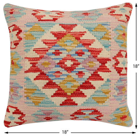 handmade Traditional Pillow Red Blue Hand-Woven SQUARE 100% WOOL Hand woven turkish pillow2 x 2