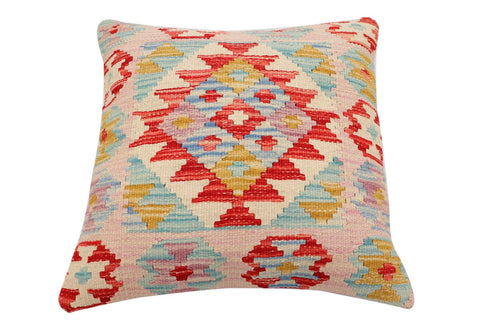 handmade Traditional Pillow Red Blue Hand-Woven SQUARE 100% WOOL Hand woven turkish pillow2 x 2