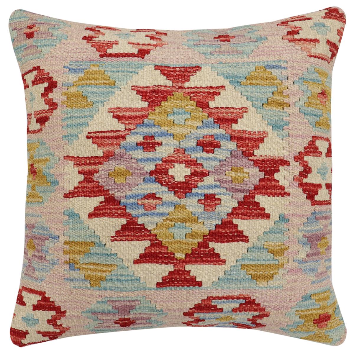 handmade Traditional Pillow Red Blue Hand-Woven SQUARE 100% WOOL Hand woven turkish pillow2 x 2