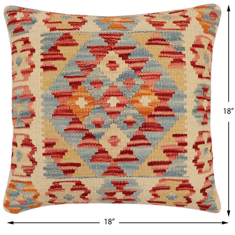 handmade Traditional Pillow Red Blue Hand-Woven SQUARE 100% WOOL Hand woven turkish pillow2 x 2