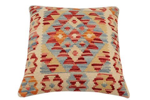 handmade Traditional Pillow Red Blue Hand-Woven SQUARE 100% WOOL Hand woven turkish pillow2 x 2