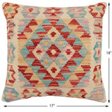 handmade Traditional Pillow Red Blue Hand-Woven SQUARE 100% WOOL  Hand woven turkish pillow  2 x 2
