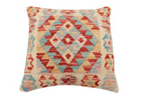 handmade Traditional Pillow Red Blue Hand-Woven SQUARE 100% WOOL  Hand woven turkish pillow  2 x 2