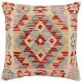 handmade Traditional Pillow Red Blue Hand-Woven SQUARE 100% WOOL  Hand woven turkish pillow  2 x 2
