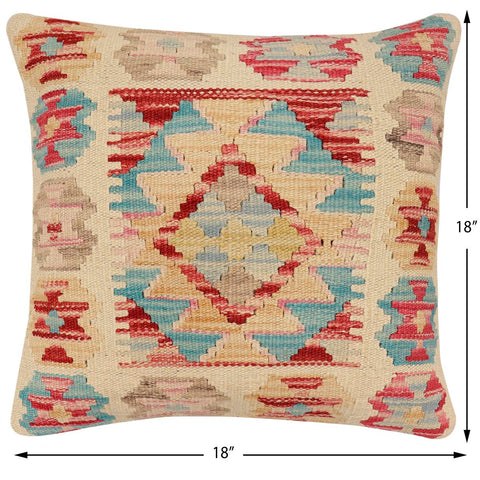 handmade Traditional Pillow Beige Red Hand-Woven SQUARE 100% WOOL Hand woven turkish pillow2 x 2