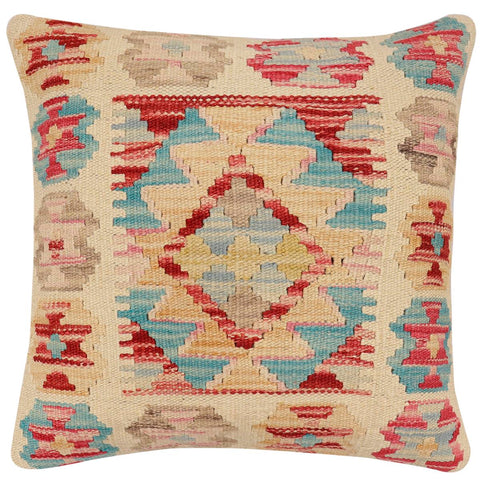 handmade Traditional Pillow Beige Red Hand-Woven SQUARE 100% WOOL Hand woven turkish pillow2 x 2