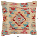 handmade Traditional Pillow Beige Red Hand-Woven SQUARE 100% WOOL Hand woven turkish pillow2' x 2'