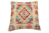 handmade Traditional Pillow Beige Red Hand-Woven SQUARE 100% WOOL Hand woven turkish pillow2' x 2'