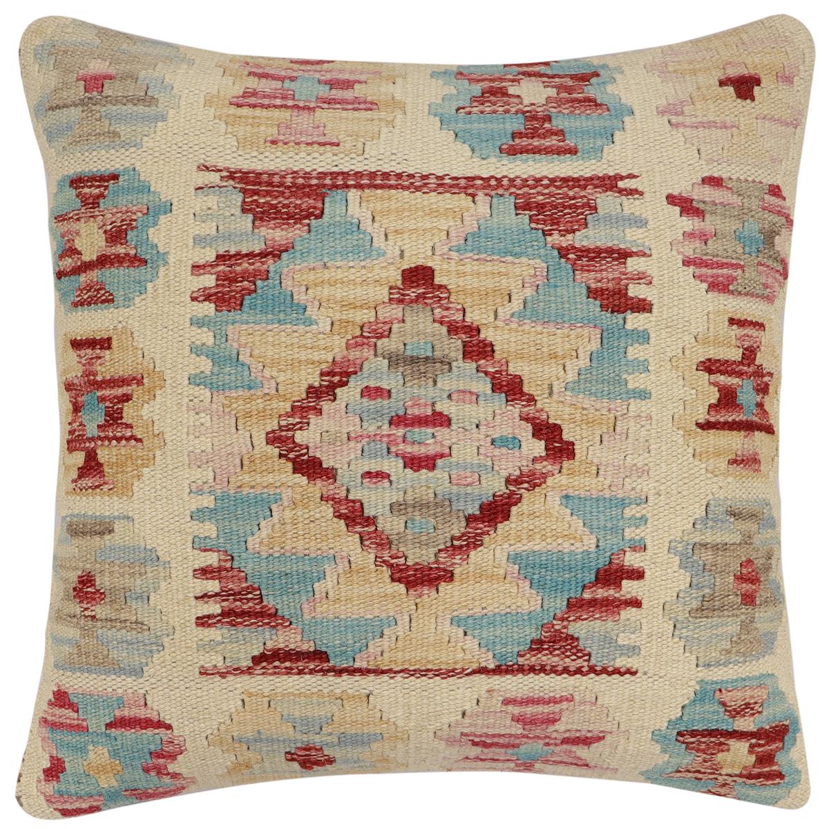 handmade Traditional Pillow Beige Red Hand-Woven SQUARE 100% WOOL Hand woven turkish pillow2 x 2