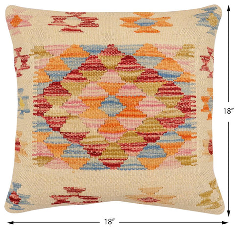 handmade Traditional Pillow Beige Rust Hand-Woven SQUARE 100% WOOL Hand woven turkish pillow2 x 2