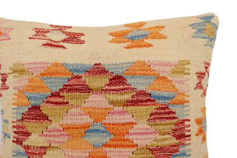handmade Traditional Pillow Beige Rust Hand-Woven SQUARE 100% WOOL Hand woven turkish pillow2 x 2