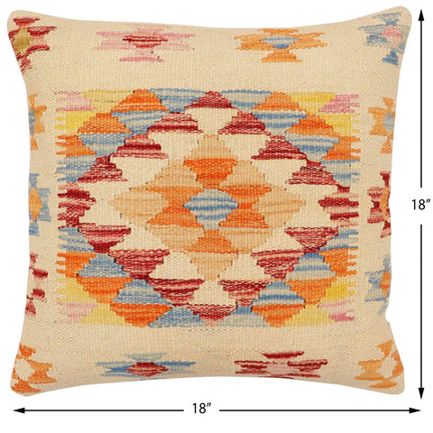 handmade Traditional Pillow Beige Rust Hand-Woven SQUARE 100% WOOL Hand woven turkish pillow2 x 2