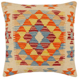 handmade Traditional Pillow Beige Rust Hand-Woven SQUARE 100% WOOL Hand woven turkish pillow2' x 2'