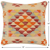 handmade Traditional Pillow Beige Rust Hand-Woven SQUARE 100% WOOL Hand woven turkish pillow2' x 2'