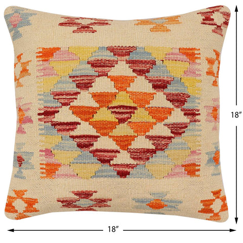 handmade Traditional Pillow Beige Rust Hand-Woven SQUARE 100% WOOL Hand woven turkish pillow2 x 2