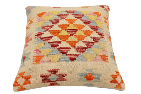 handmade Traditional Pillow Beige Rust Hand-Woven SQUARE 100% WOOL Hand woven turkish pillow2 x 2