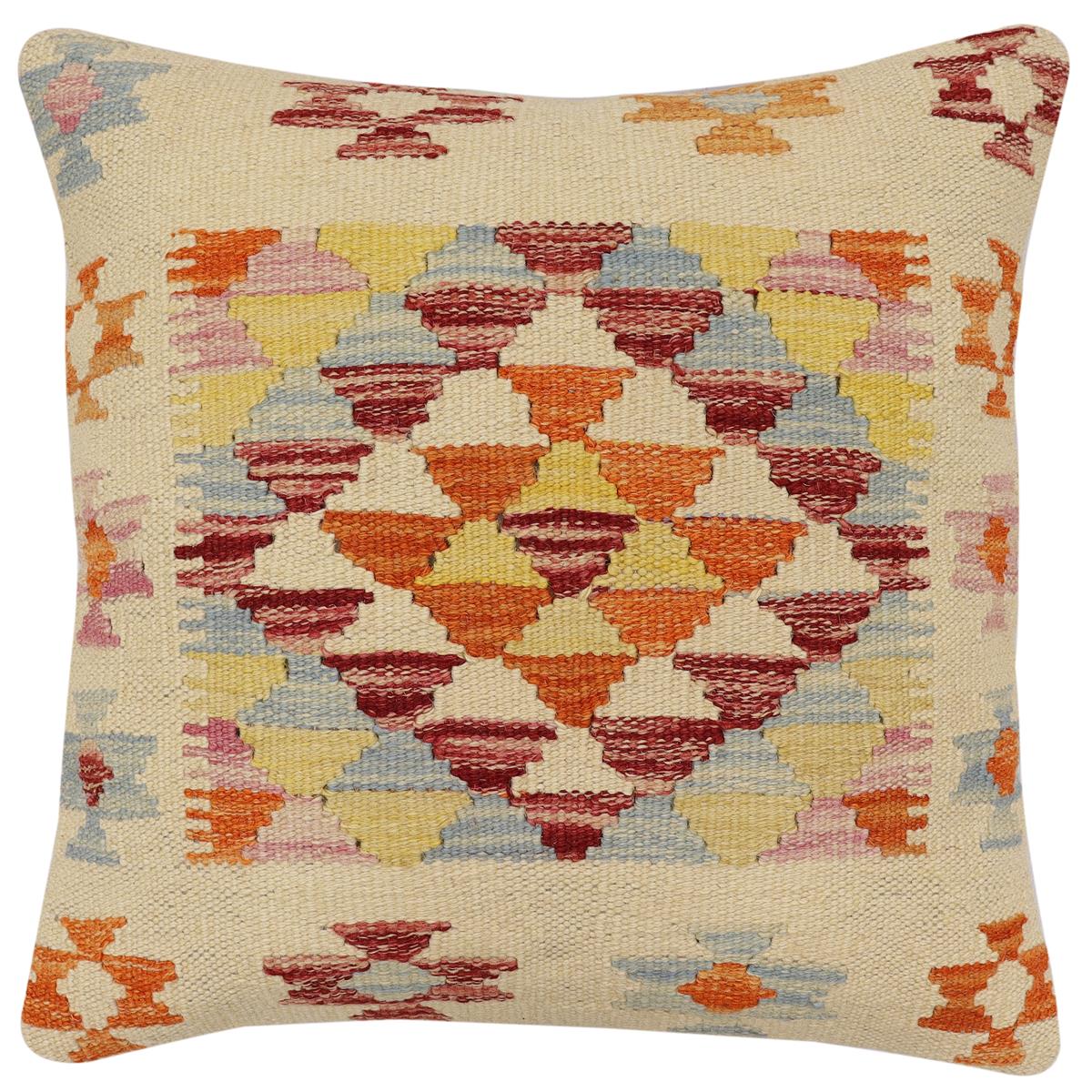 handmade Traditional Pillow Beige Rust Hand-Woven SQUARE 100% WOOL Hand woven turkish pillow2 x 2