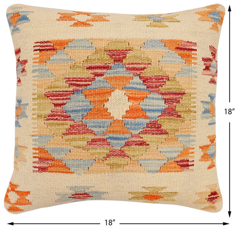 handmade Traditional Pillow Beige Rust Hand-Woven SQUARE 100% WOOL Hand woven turkish pillow2 x 2