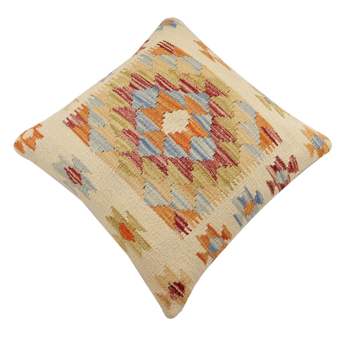 handmade Traditional Pillow Beige Rust Hand-Woven SQUARE 100% WOOL Hand woven turkish pillow2 x 2