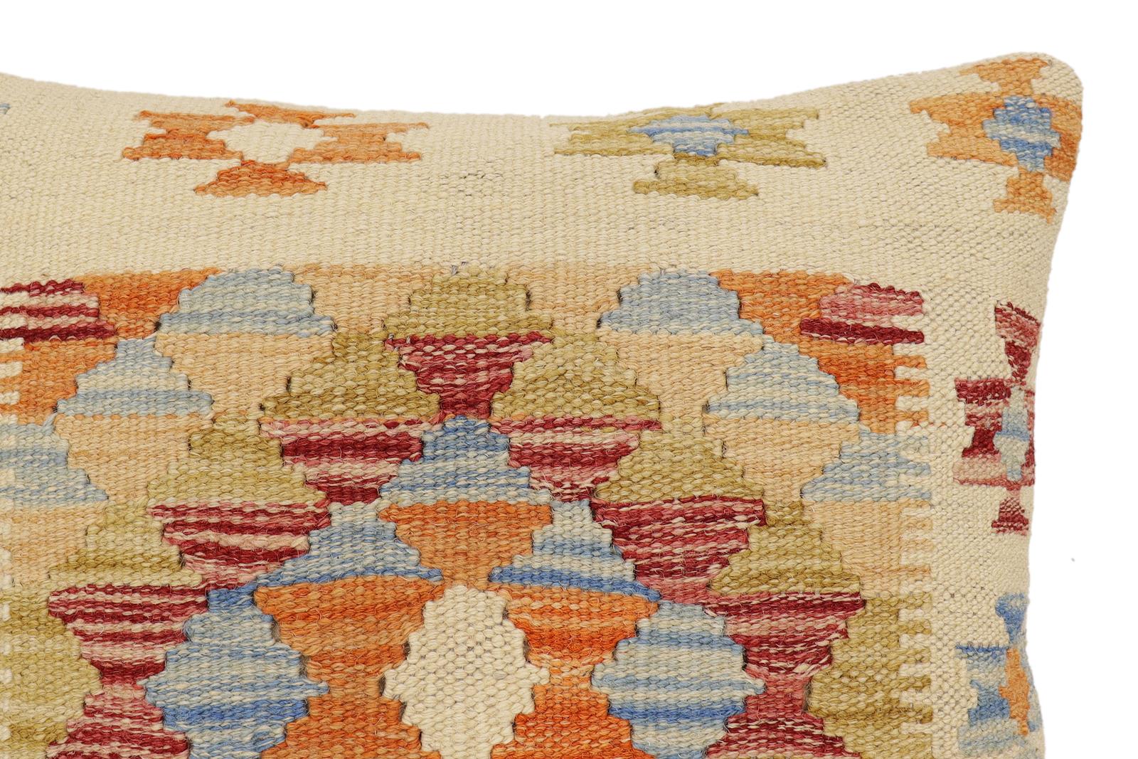 handmade Traditional Pillow Beige Rust Hand-Woven SQUARE 100% WOOL Hand woven turkish pillow2 x 2