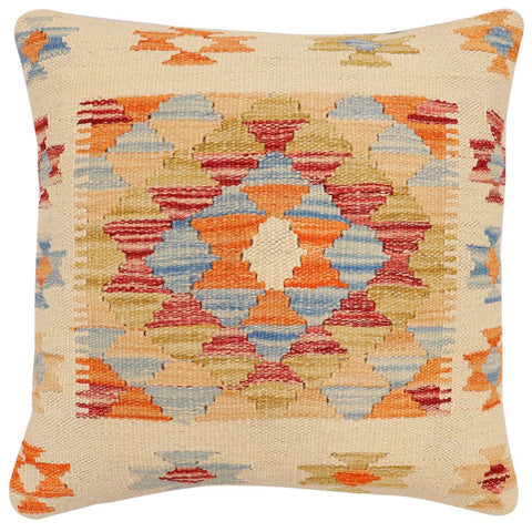 handmade Traditional Pillow Beige Rust Hand-Woven SQUARE 100% WOOL Hand woven turkish pillow2 x 2