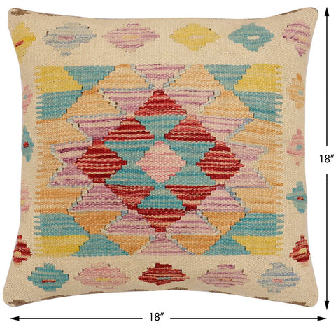 handmade Traditional Pillow Beige Red Hand-Woven SQUARE 100% WOOL Hand woven turkish pillow2 x 2