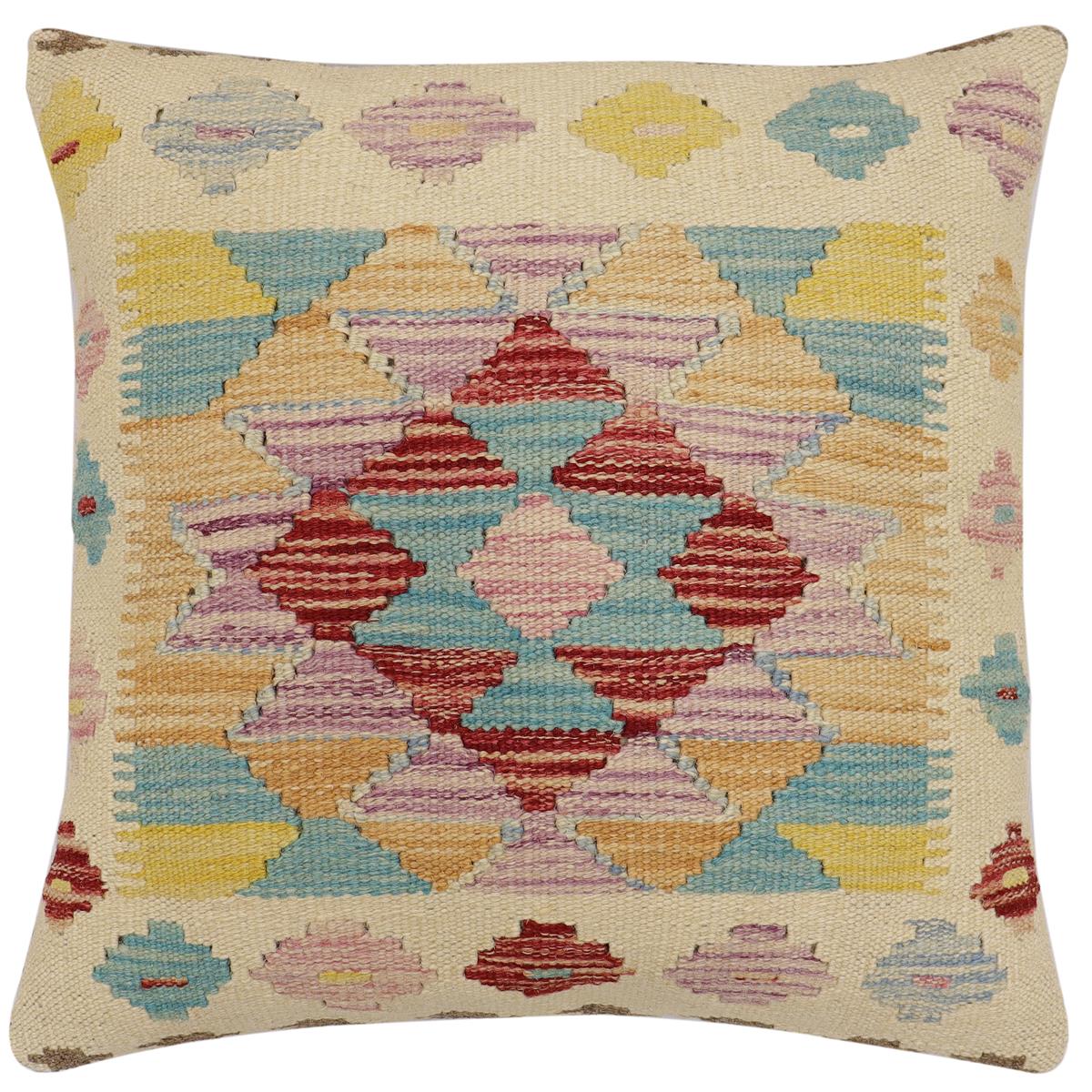 handmade Traditional Pillow Beige Red Hand-Woven SQUARE 100% WOOL Hand woven turkish pillow2 x 2