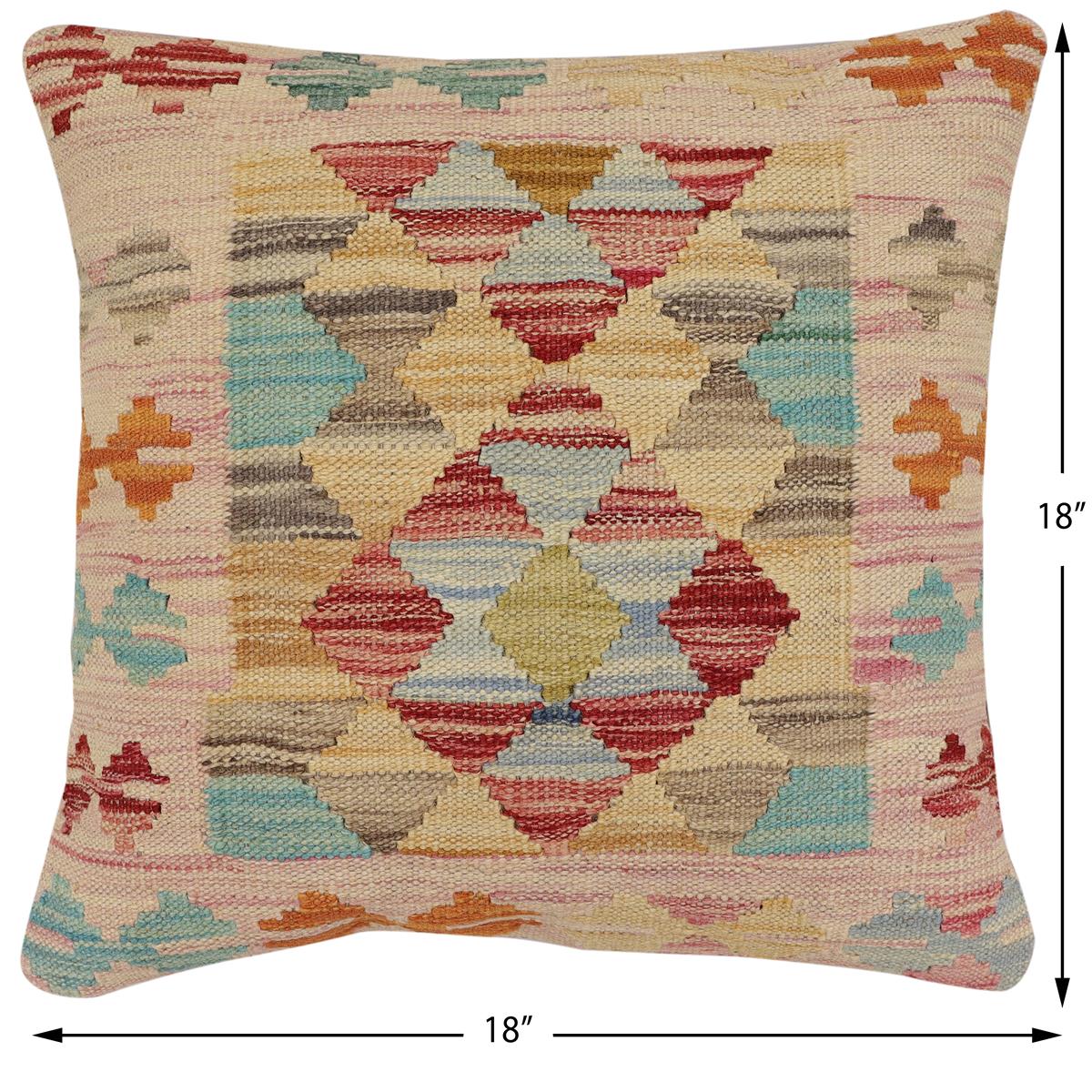 handmade Traditional Pillow Red Blue Hand-Woven SQUARE 100% WOOL Hand woven turkish pillow2' x 2'