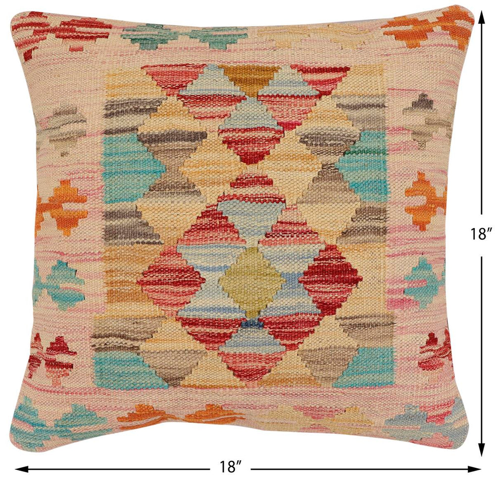 handmade Traditional Pillow Red Blue Hand-Woven SQUARE 100% WOOL Hand woven turkish pillow2' x 2'