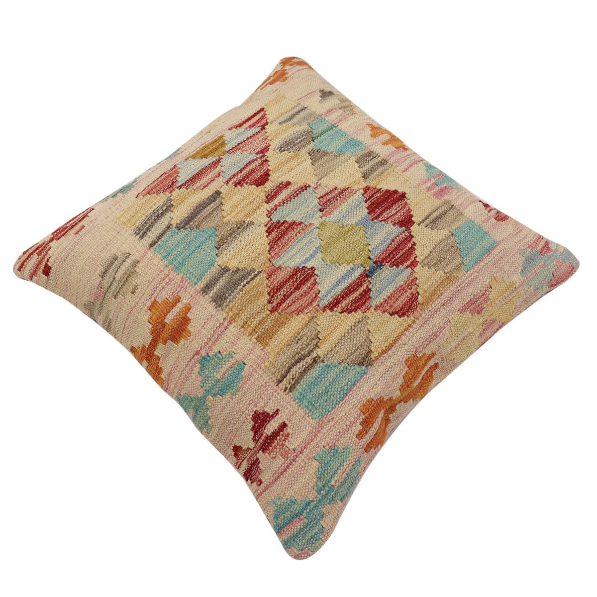 handmade Traditional Pillow Red Blue Hand-Woven SQUARE 100% WOOL Hand woven turkish pillow2' x 2'