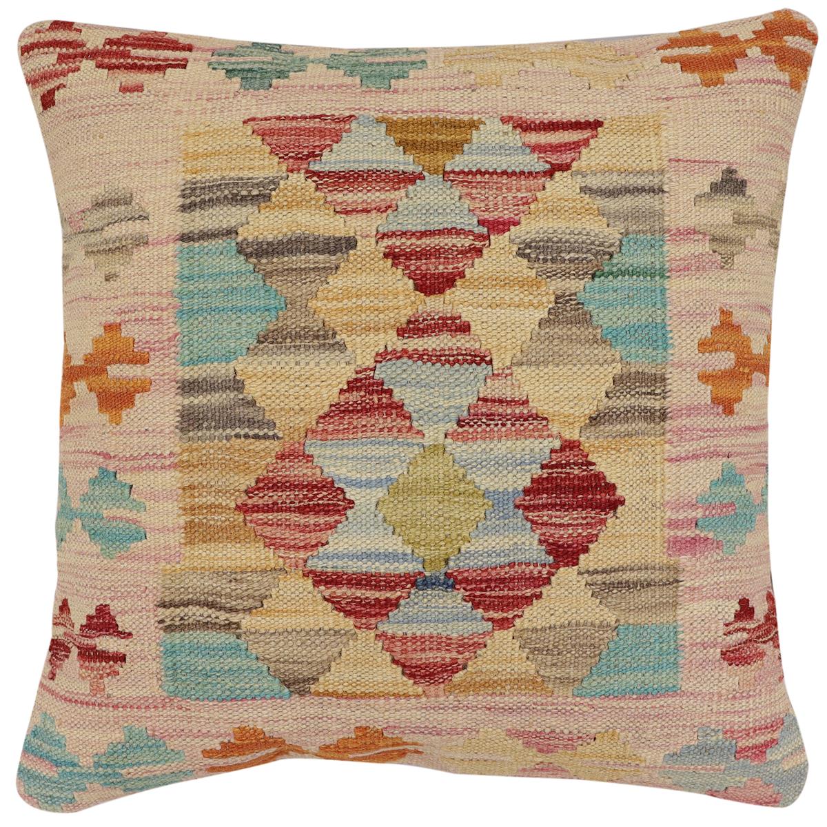 handmade Traditional Pillow Red Blue Hand-Woven SQUARE 100% WOOL Hand woven turkish pillow2' x 2'