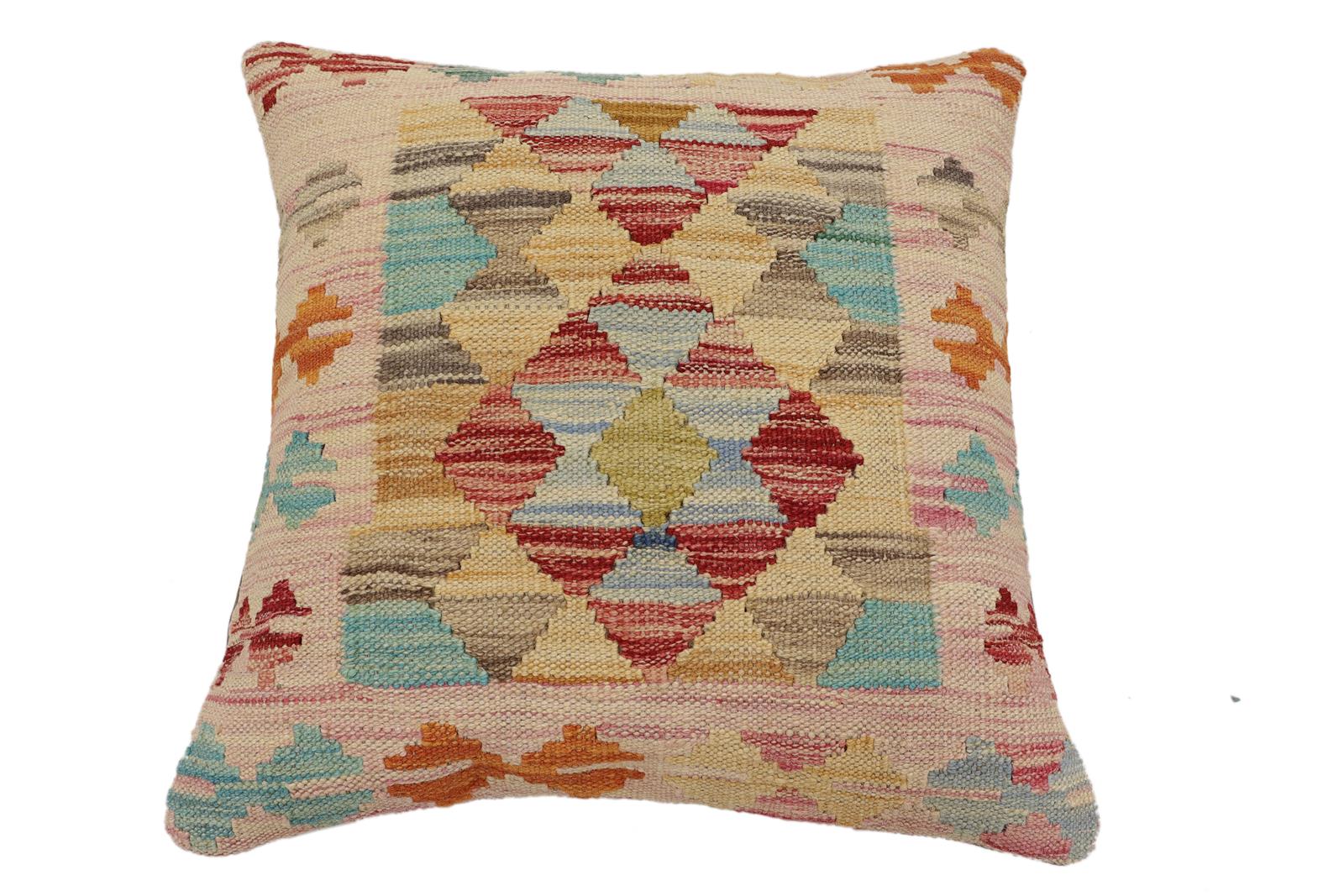 handmade Traditional Pillow Red Blue Hand-Woven SQUARE 100% WOOL Hand woven turkish pillow2' x 2'