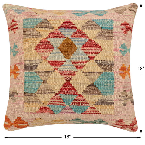 handmade Traditional Pillow Red Blue Hand-Woven SQUARE 100% WOOL Hand woven turkish pillow2 x 2