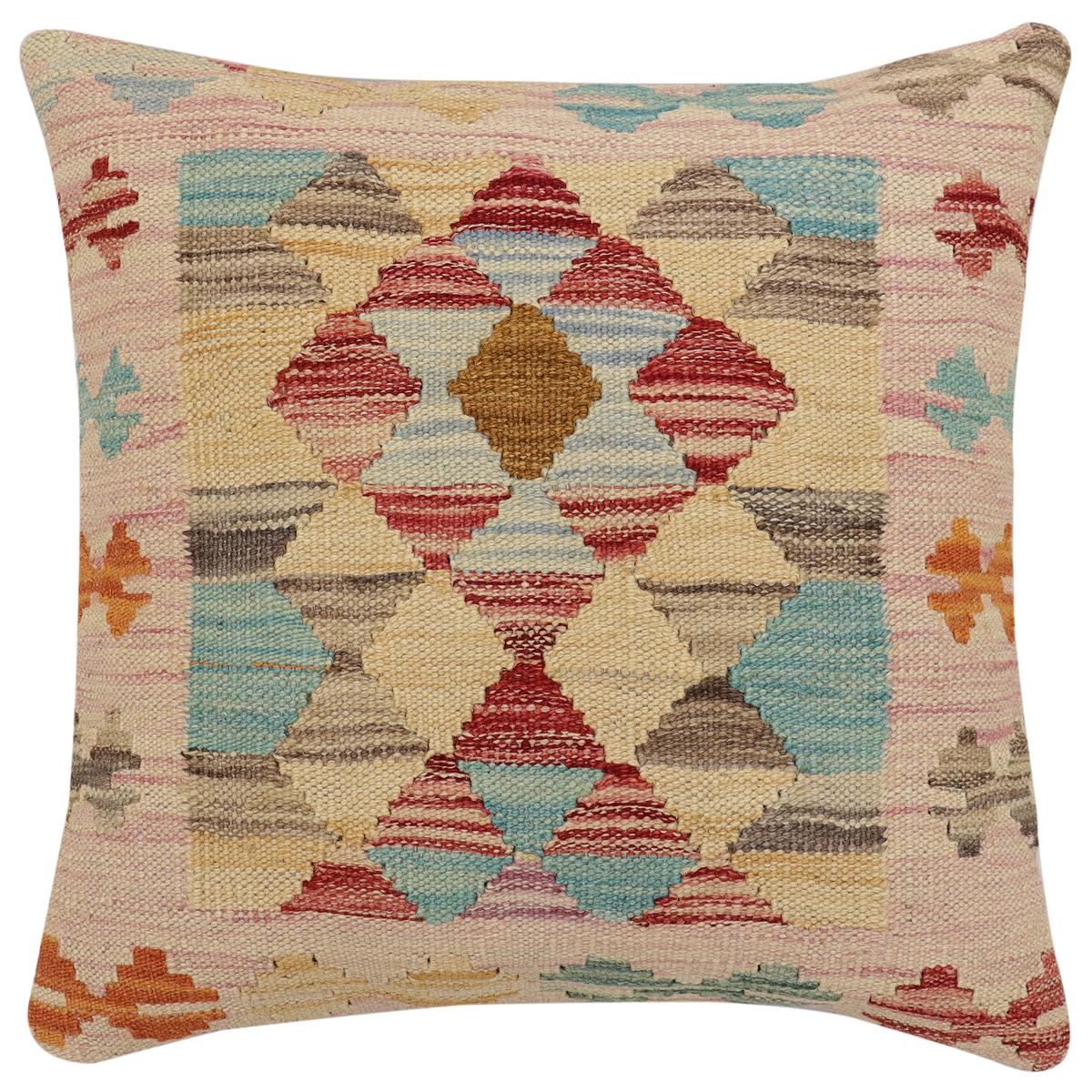 handmade Traditional Pillow Red Blue Hand-Woven SQUARE 100% WOOL Hand woven turkish pillow2 x 2