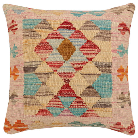 handmade Traditional Pillow Red Blue Hand-Woven SQUARE 100% WOOL Hand woven turkish pillow2 x 2