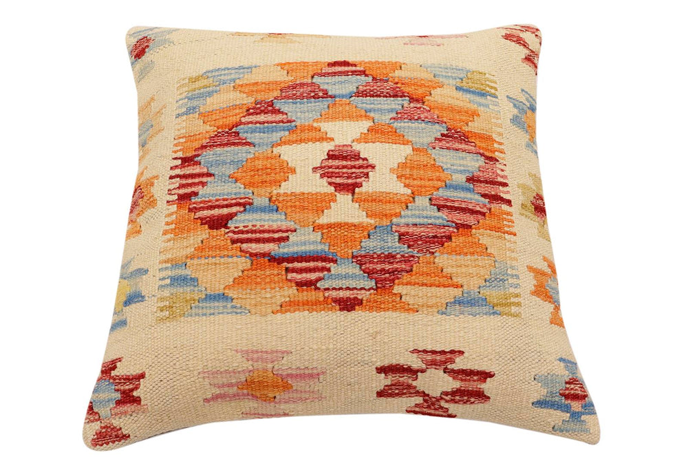 handmade Traditional Pillow Beige Rust Hand-Woven SQUARE 100% WOOL Hand woven turkish pillow2' x 2'