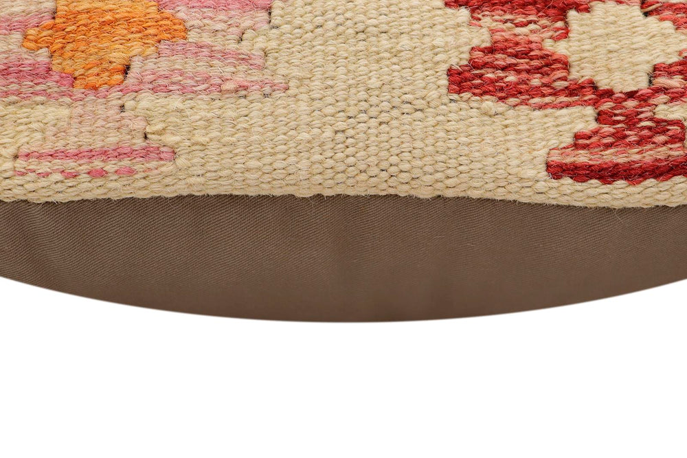 handmade Traditional Pillow Beige Rust Hand-Woven SQUARE 100% WOOL Hand woven turkish pillow2' x 2'