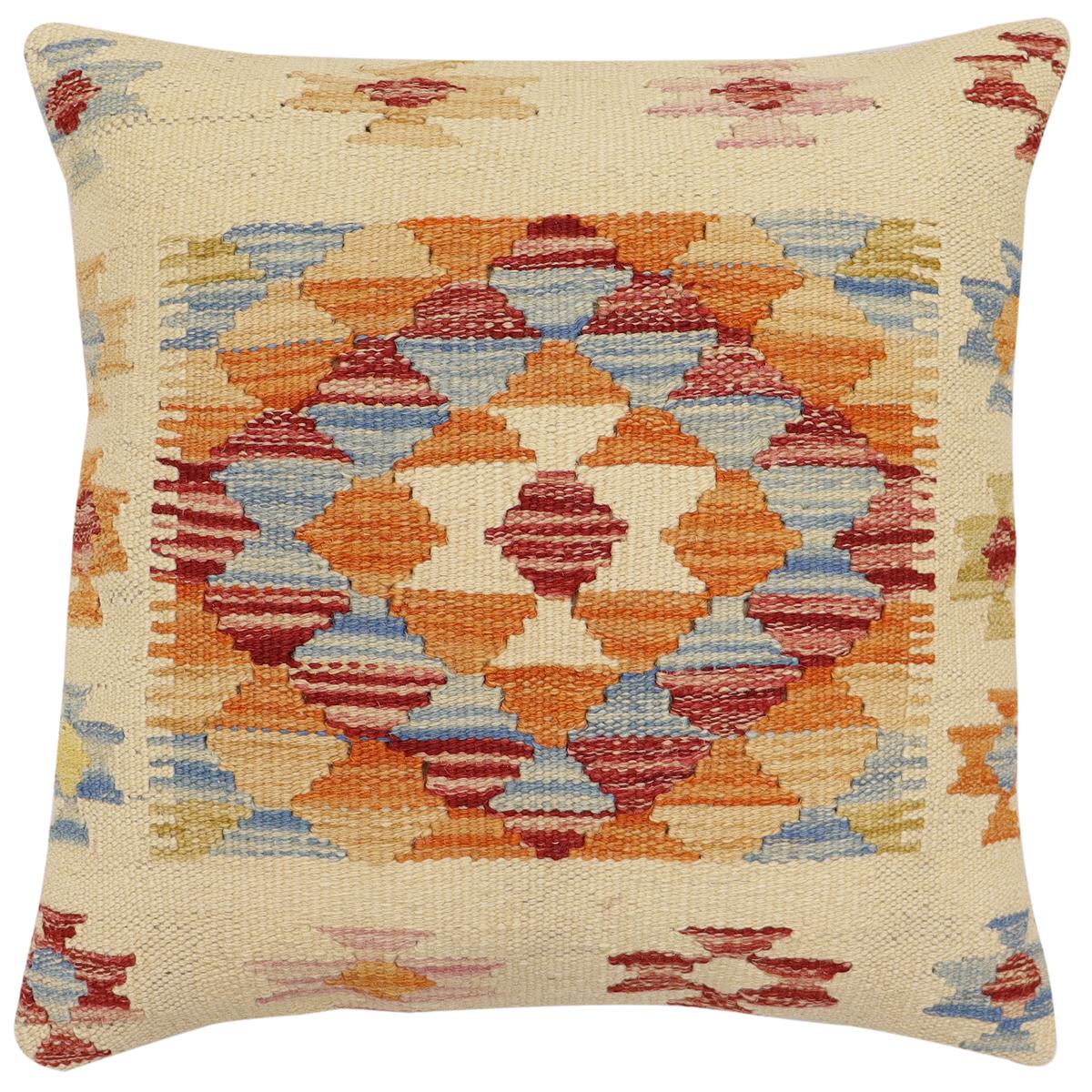 handmade Traditional Pillow Beige Rust Hand-Woven SQUARE 100% WOOL Hand woven turkish pillow2' x 2'