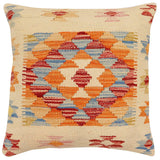 handmade Traditional Pillow Beige Rust Hand-Woven SQUARE 100% WOOL Hand woven turkish pillow2' x 2'