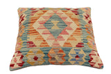 handmade Traditional Pillow Blue Rust Hand-Woven SQUARE 100% WOOL  Hand woven turkish pillow  3 x 5
