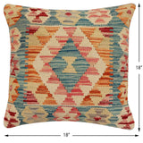 handmade Traditional Pillow Blue Rust Hand-Woven SQUARE 100% WOOL Hand woven turkish pillow2' x 2'
