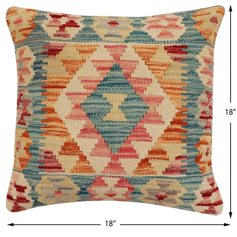 handmade Traditional Pillow Blue Rust Hand-Woven SQUARE 100% WOOL Hand woven turkish pillow2 x 2